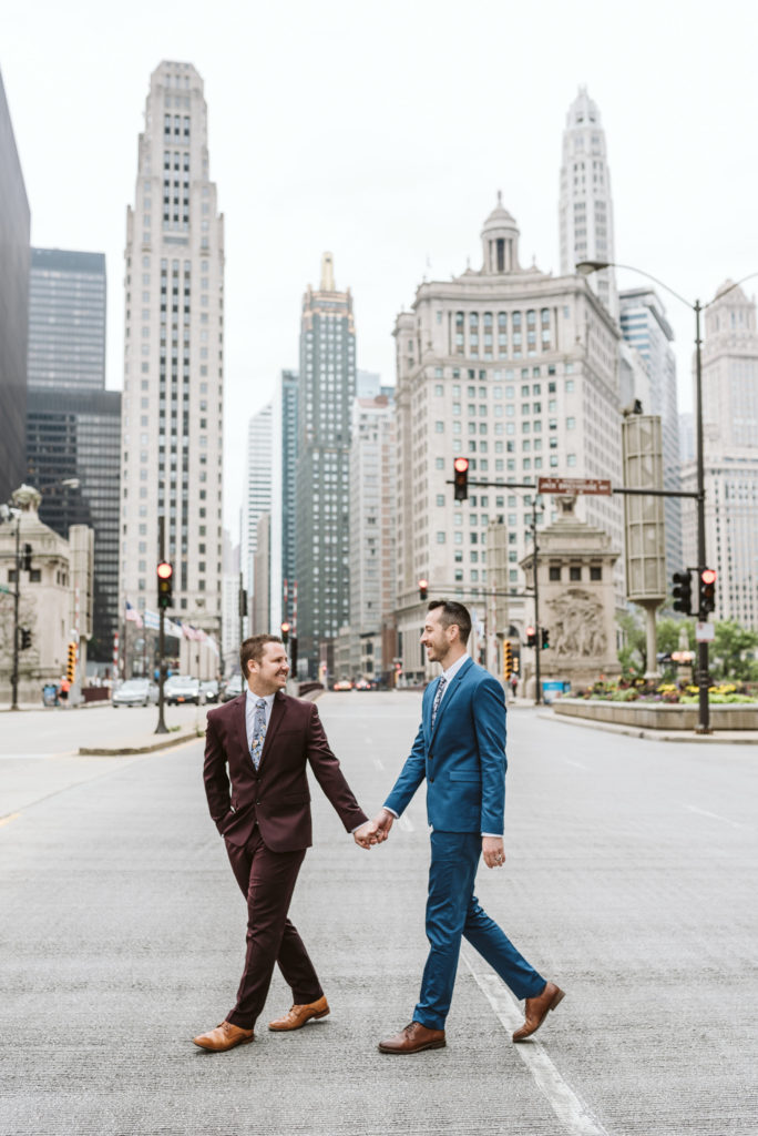 Gay couple engagement session downtown Chicago